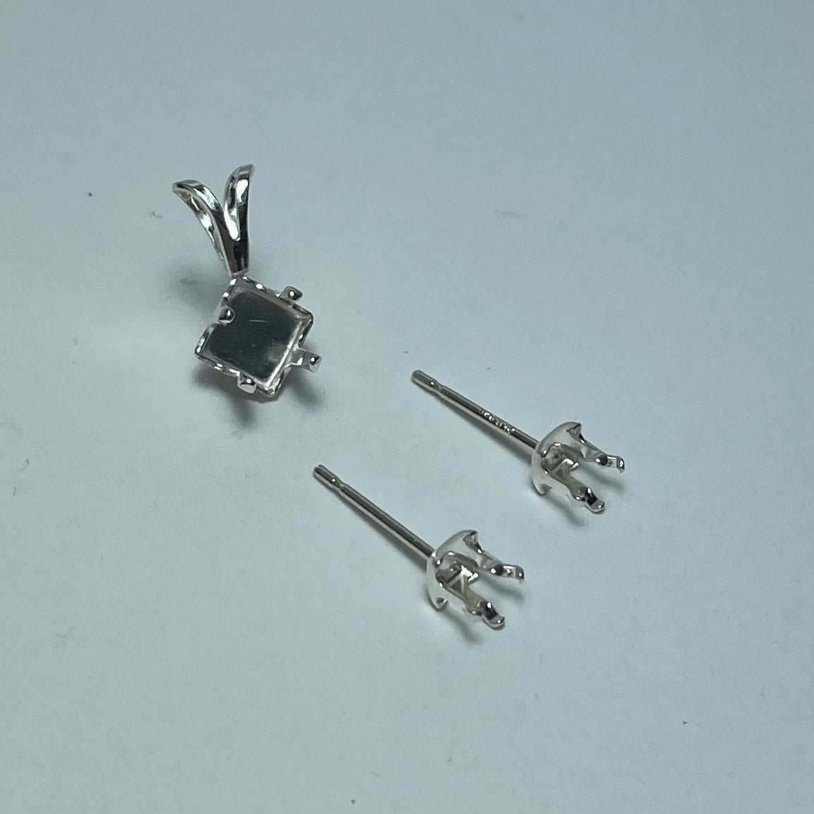 Sterling Silver Snap Square Earring and Pendant Jewelry findings with Backs (3 Pair Earrings 4mm)