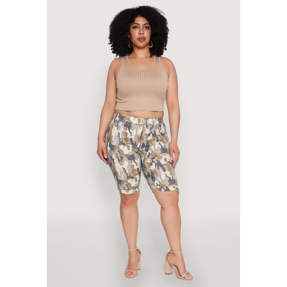 Womens Plus Size Patterned Hyper Stretch Bermuda Shorts