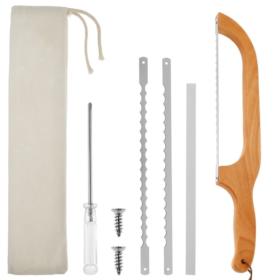 Sourdough Bread Knife, 15.7 inch Wood Bread Bow Slicer with 2 Extra Serrated Blades for Homemade Bread Bagels