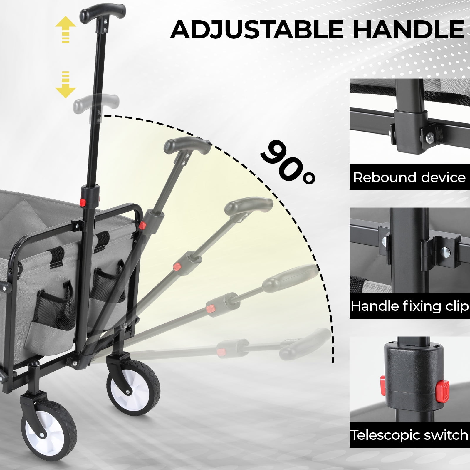Pirecart Heavy-duty Portable Utility Wagon Cart, Collapsible Folding Wagon 150 lbs Max Load, Lightweight Foldable Grocery Stroller, W/360° Wheels, Carry Bag, for Camping, Shopping, Garden, Sports