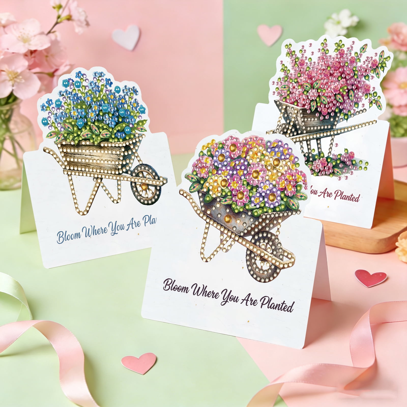 FLOPESN 6Pcs DIY Diamond Art Greeting Cards Set, Spring Flower 3D Folding Thank You Card For Birthday Holiday Blessing Gift(included envelopes)
