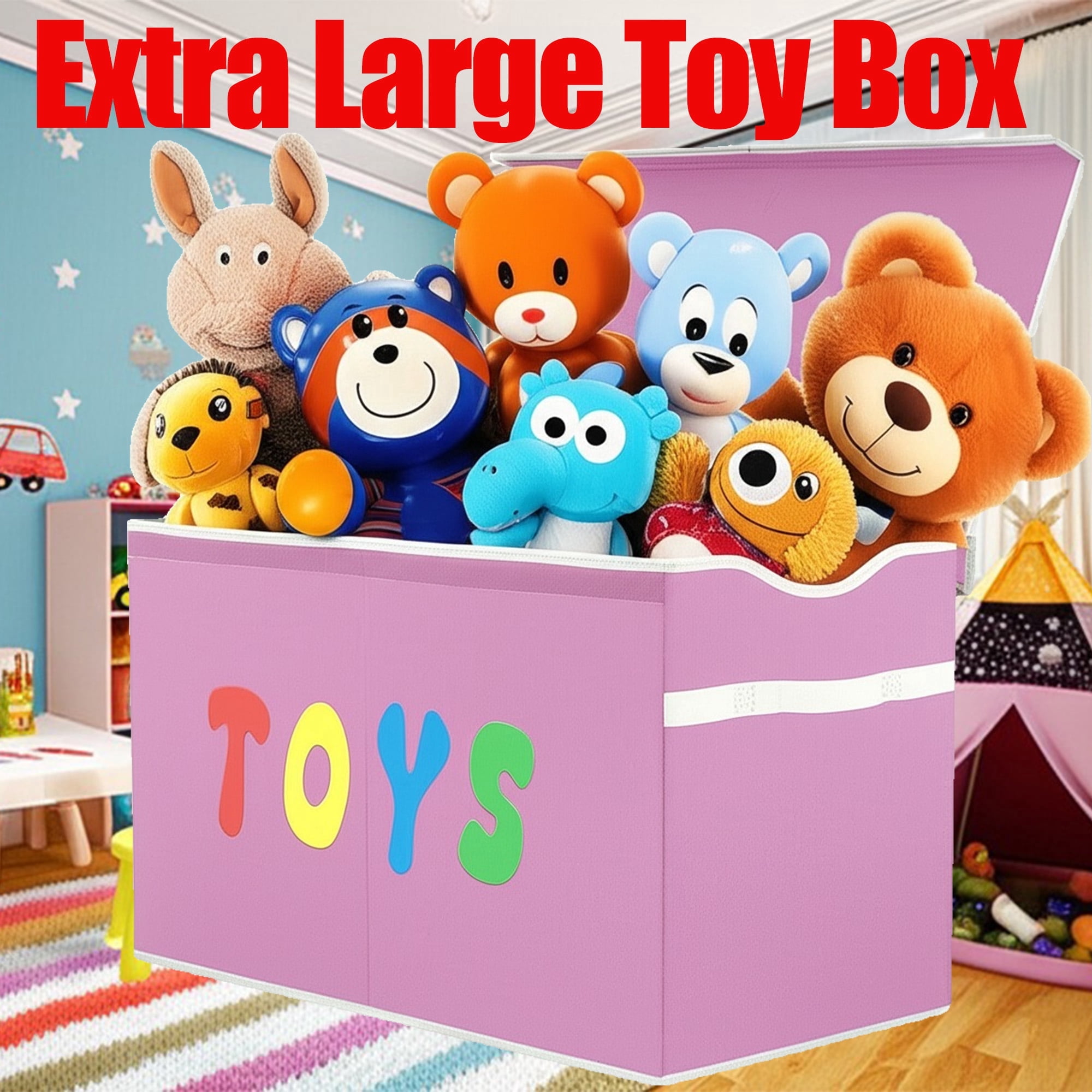 VICTORICH Extra Large Child Collapsible Toy Storage Fabric 32 gal Kids Room Toy Chest, Pink