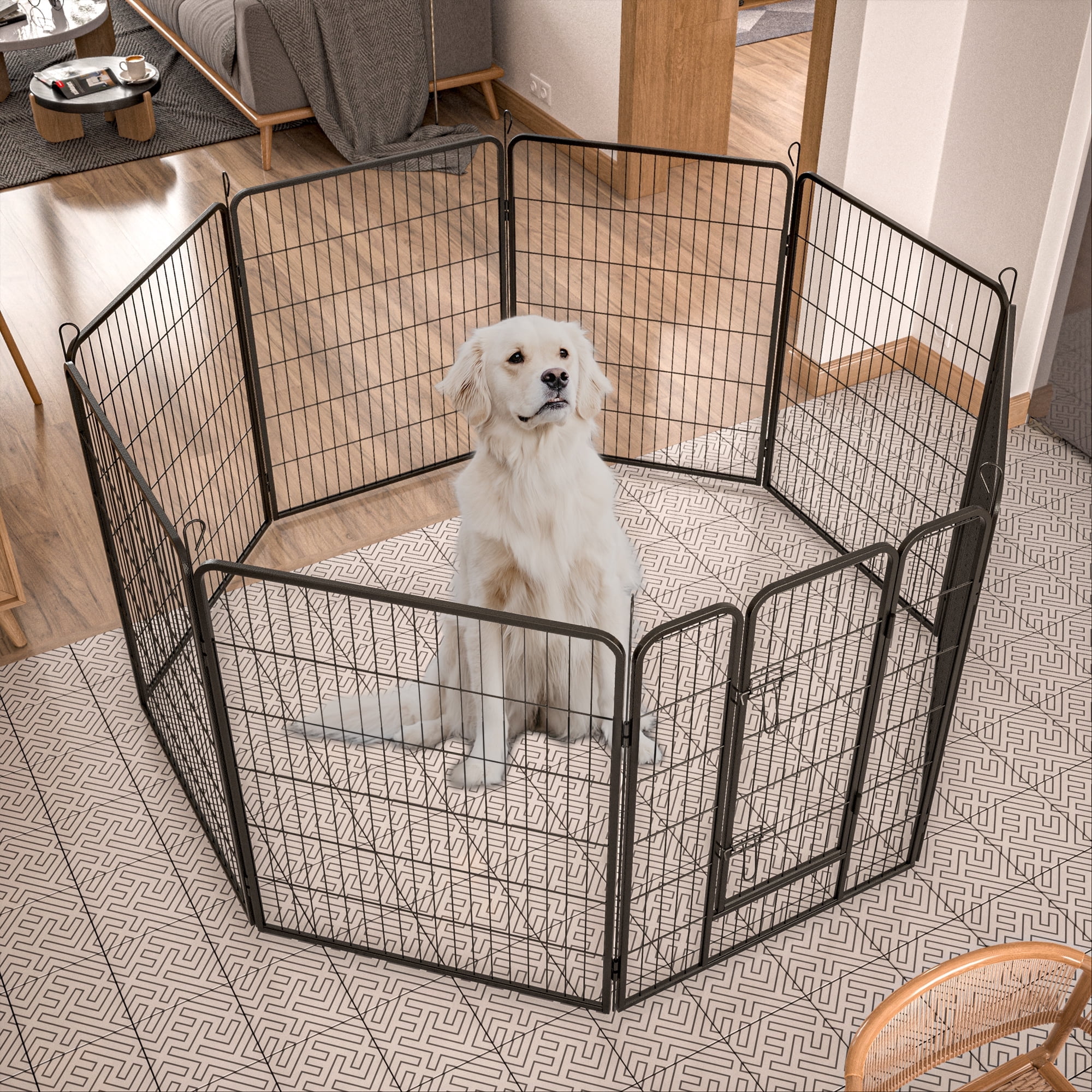 40" Outdoor Dog Fence Heavy Duty Dog Pens 8 Panels Temporary Pet Playpen with Doors Metal Exercise Pens Puppy Playpen