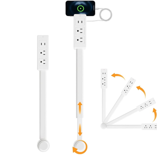 Extensor de enchufe eléctrico con USB-A, USB-C, 2 enchufes de corriente alterna