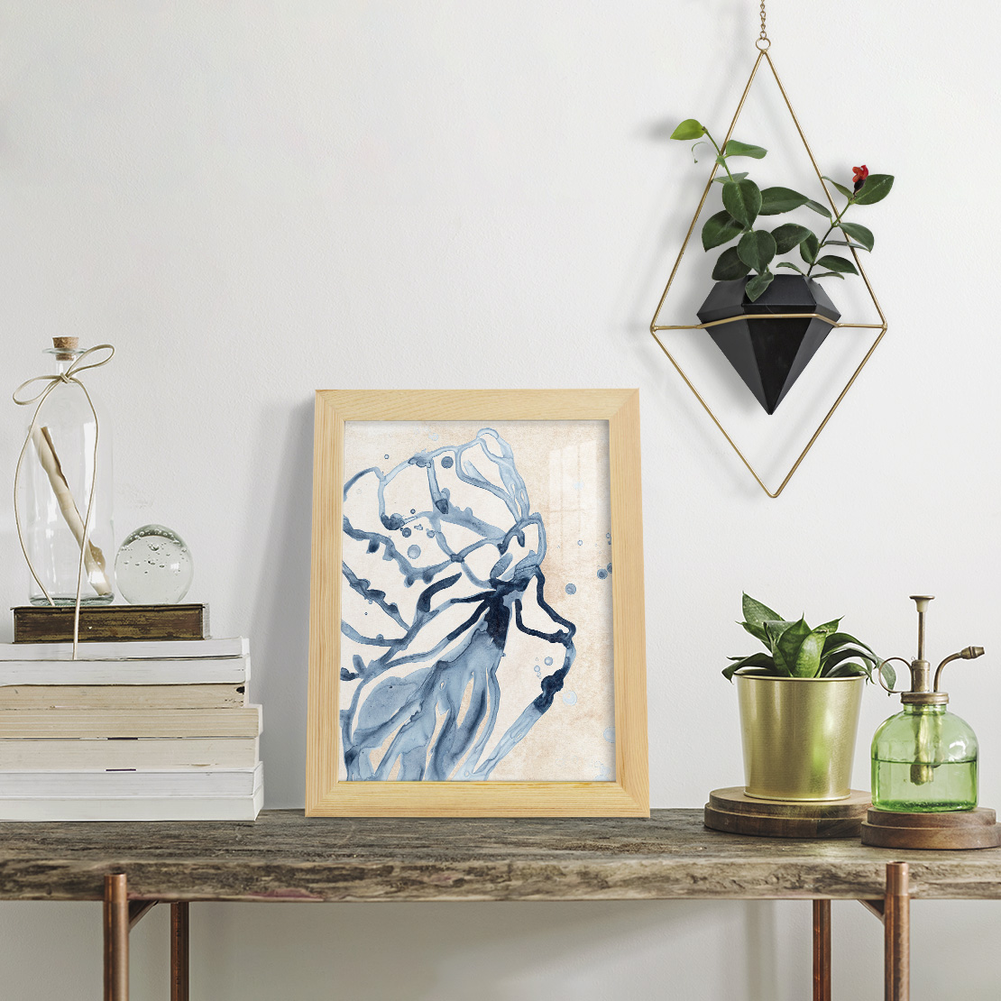 Water Shells I - Framed Print w/glass - Natural Wood