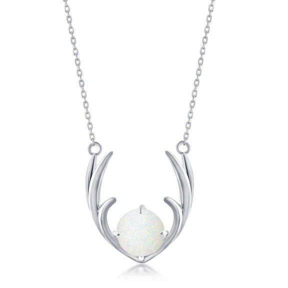 TheJewelryHut Fancy Designer Sterling Silver White Opal Antlers Necklace