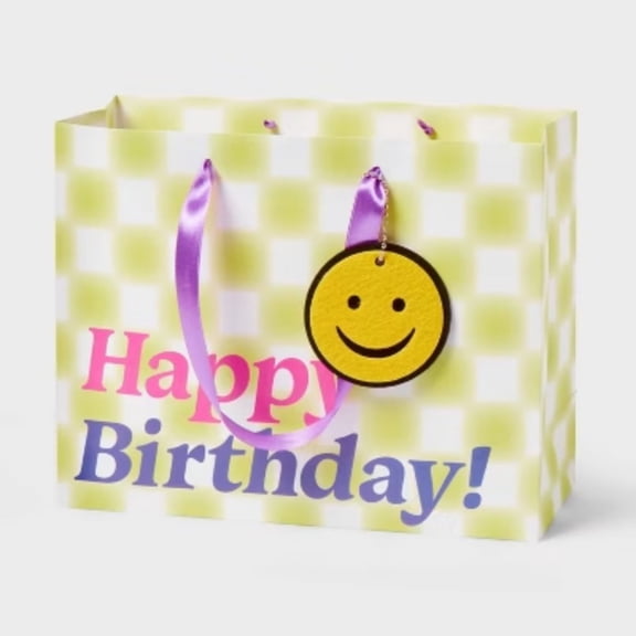 Green Checkered with Smiley Medium Gift Bag
