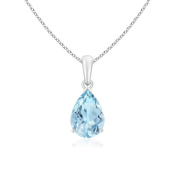 ANGARA Natural Pear-Shaped 1.6 ct Aquamarine Solitaire Pendant in 14K White Gold for Women (Size-10x7mm) | March Birthstone, Anniversary, Jewelry Gift for Women | Natural Aquamarine Necklace