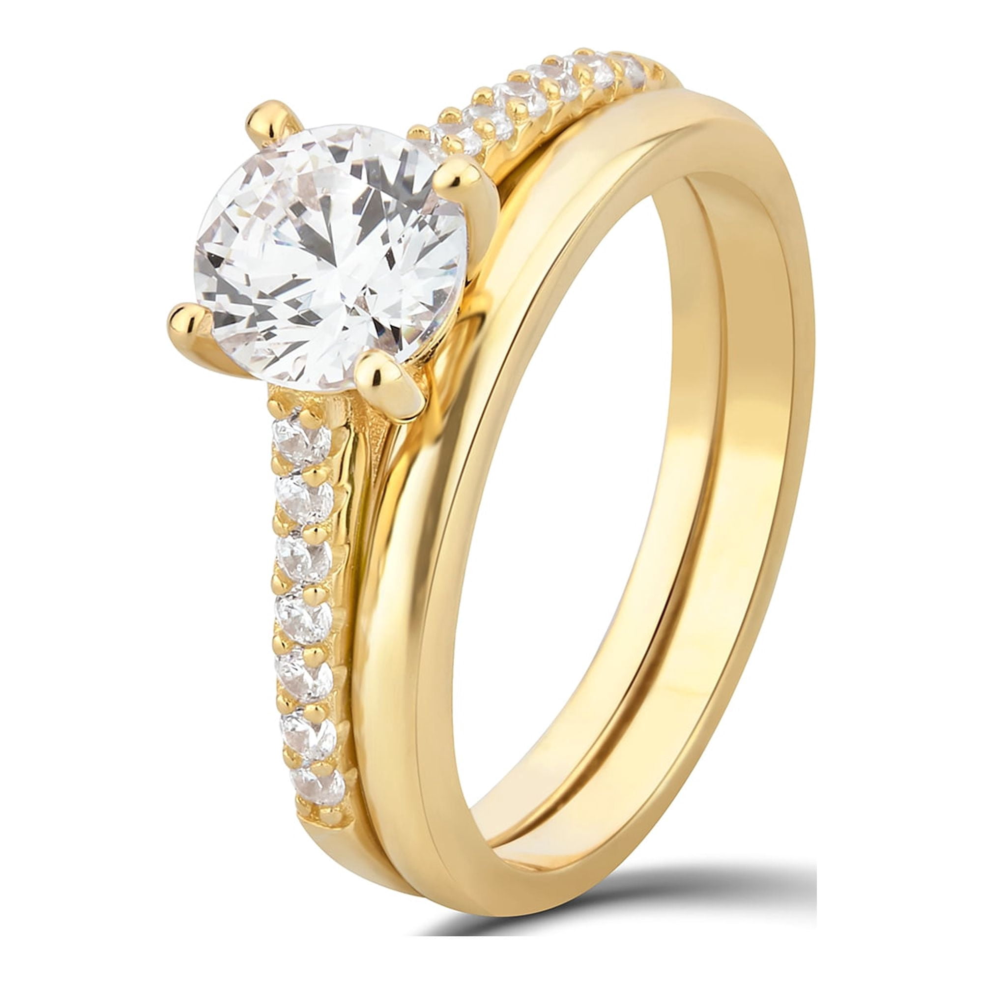 Arista 1.88 ct Round Swarovski Diamond Solitaire Women's Bridal Set in Yellow plated Sterling Silver