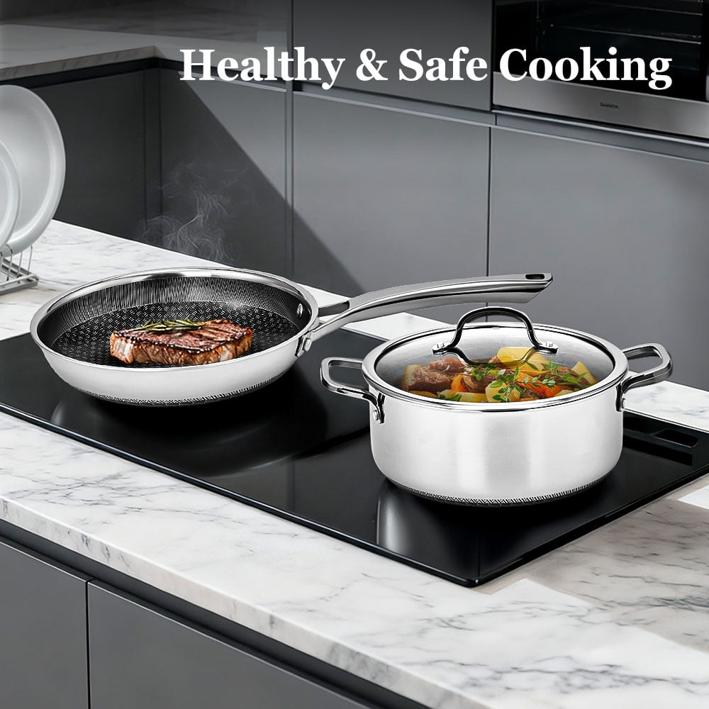 Ktaxon 10-Piece Stainless Steel Non-Stick Cookware Set, 3 Ply Pots and Pans Kitchen Set, Oven Dishwasher Safe, Compatible for Most Cooktops