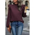 thumbnail image 2 of Solid Color Ruffle Shoulder Long Sleeve Textured Top for Women Burgundy Large, 2 of 5