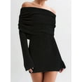 thumbnail image 2 of Women'S Off Shoulder Mini Skirt Bodycon Long Sleeve Crochet Out Going Mesh Elegant Sweater Dress, 2 of 7