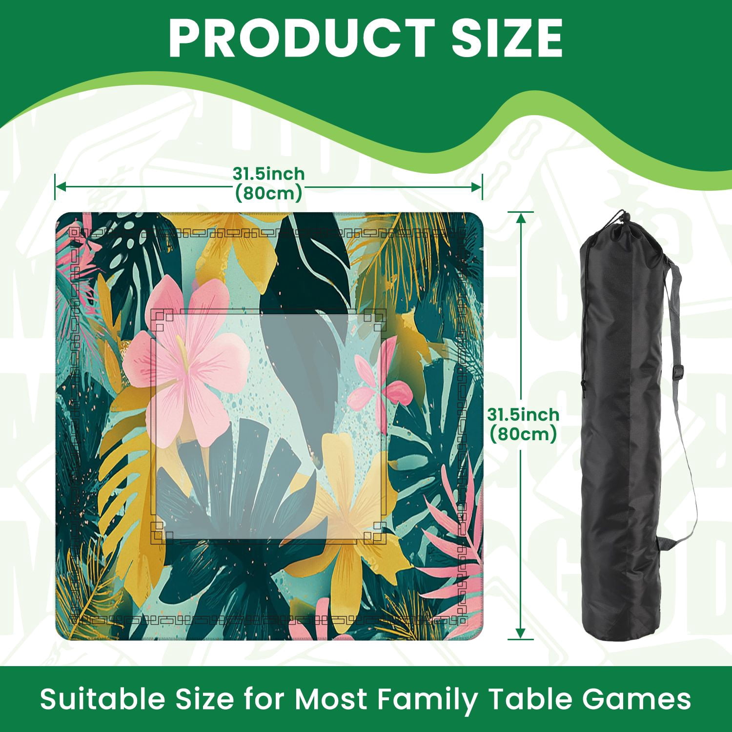 Mahjong Mat 31.5" x 31.5" Tropical flowers Mid Century Modern Art Future Abstract artistic Non-Slip Noise Reduction American Mahjong Tiles Table Cover for Dominoes Poker Card Board Games Gift