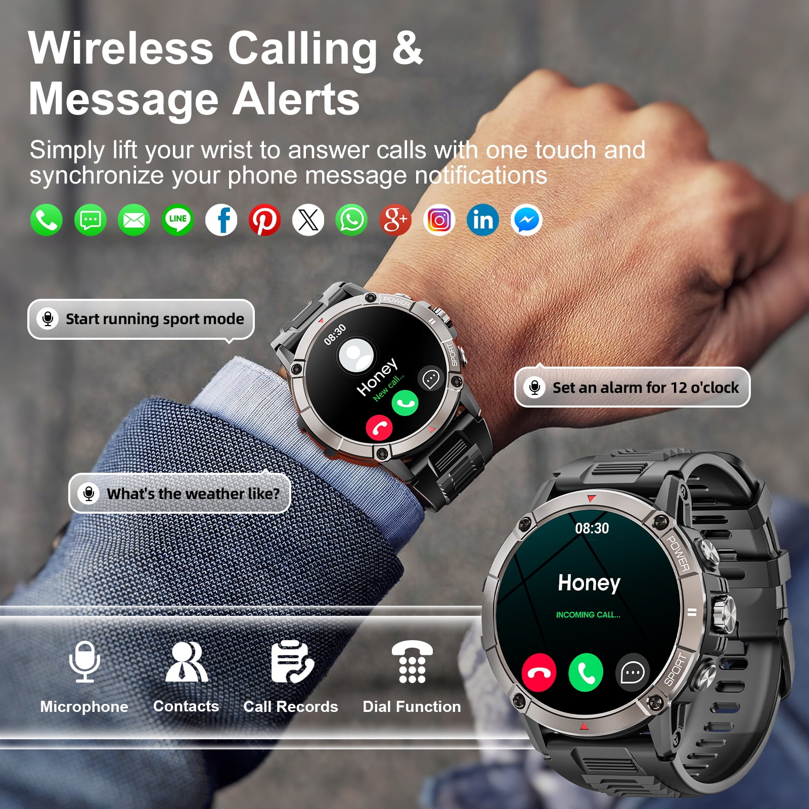 Mingdaln Military Smartwatch for men,with 120+ Sport Modes/ IP68 Waterproof , Rugged Fitness Tracker ,fits for Android and iPhone devices(Black) Mingdaln Military Smartwatch for men,with 120+ Sport Modes/ IP68 Waterproof , Rugged Fitness Tracker ,fits for Android and iPhone devices(Black) - Image 6