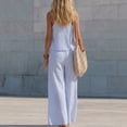 thumbnail image 2 of Morttic Women's Striped 2 Piece Set – Lace Trim V-Neck Sleeveless Top & Wide Leg Pants, Boho Summer Vacation Casual Outfit Sky Blue，S, 2 of 3
