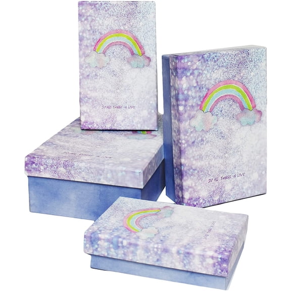 ALEF Elegant Decorative Themed Nesting Gift Boxes -4 Boxes- Nesting Boxes Beautifully Themed and Decorated! (Sm Over The Rainbow)