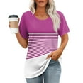 thumbnail image 4 of yillto Womens Striped Blouse Casual Color Block Loose Short Sleeve Round Neck Summer Shirts Outfits, 4 of 7