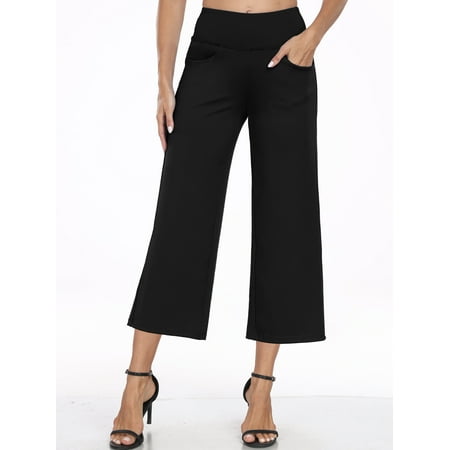 NELEUS Womens 22" Wide Leg Capri Pants Yoga Legging High Waist Cropprd Pants with Pockets,Black,US Size XL