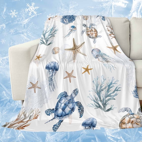 Blue Brown Coastal Cooling Blanket,Lightweight Breathable Summer Throw Blanket with Double Sided Cold Effect,Nautical Summer Beach Sea Turtle Picnic Blankets Bed Sheet for Hot Sleepers 50"x60"