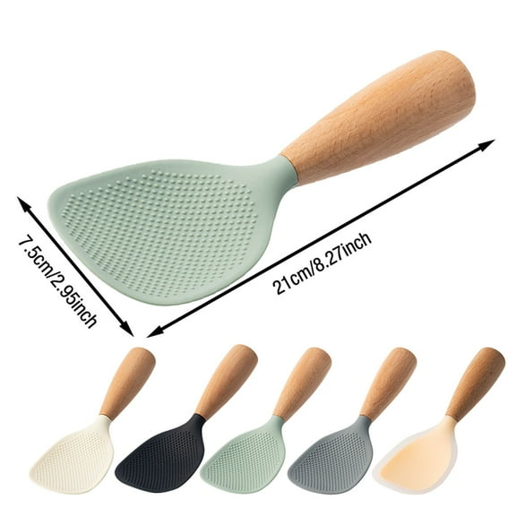 Haful Tableware Silicone Rice Spoon Kitchen Utensils Cooking Wooden Rice Rice Spatula Rice Rice Serving Spoon Scoop Reusable Rice Spoon Wood Tablespoon Handle, One Rice Spoon