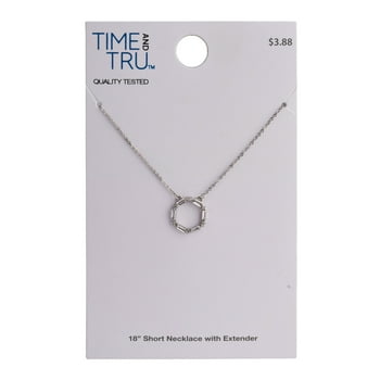 Time And Tru Women's Silver Tone Baguette Crystal Stone Delicate Pendant Necklace
