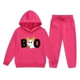 thumbnail image 3 of Glisme Girls Outfit Set Graphic Print Long Sleeve Hooded Tops With Pants Outfit Halloween Breathable Girls Set Size 3-4 Years Pink, 3 of 3