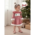 thumbnail image 4 of Miaouyo Toddler Baby Girl Christmas Velvet Dress 6 12 18 24 Months 2T 3T 4T Santa Claus Embroidery Round Neck Long Sleeves A Line Dress Bow Headband, 4 of 9