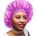 thumbnail image 1 of Gorro para dormir con forro de satén, gorro para dormir con sensación de seda, envoltura para el cabello para mujeres, pelo rizado natural rizado, gorros nocturnos, Claret M (56-58cm) oso de fresa Electrónica, 1 of 2
