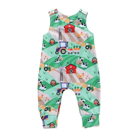 

ZIYIXIN Summer Newborn Baby Boys Girls Cotton Romper Sleeveless Button Jumpsuit Playsuit Overalls Casual Outfits Sky Blue Tractor 0-6 Months