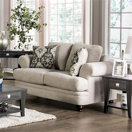 Furniture of America Herst Transitional Chenille Upholstered Loveseat in Beige
