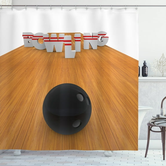 Ambesonne Bowling Party Shower Curtain, Alley Skittles, 69"Wx75"L, Pale Brown Black White