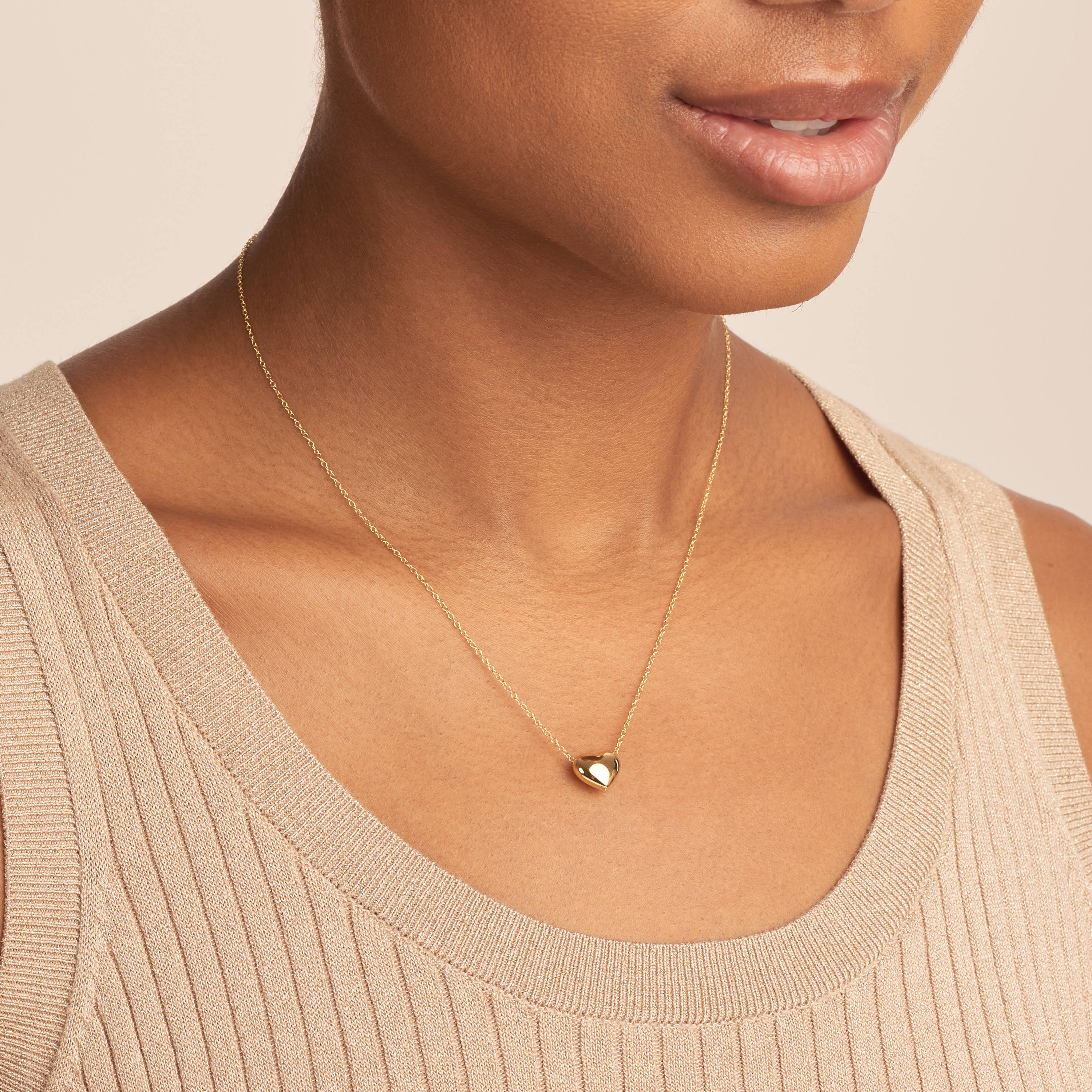 Forever Facets Puffed Heart 18" Pendant Necklace in 18k Plated Sterling Silver, Adult Female