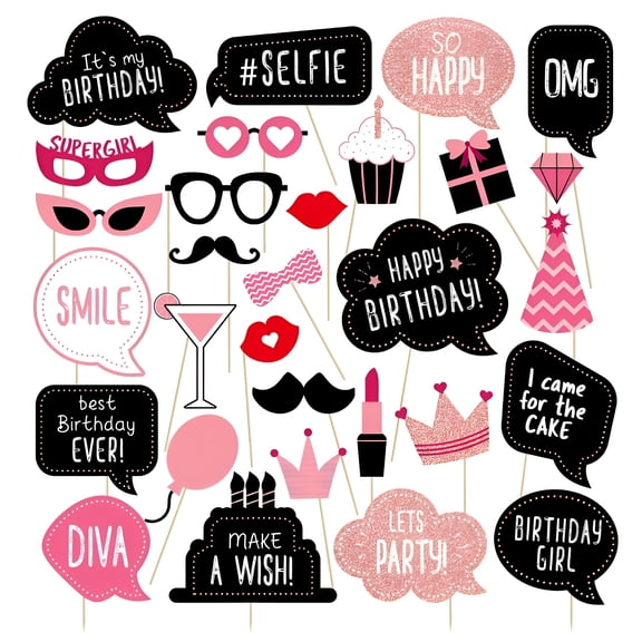 CYFW Birthday Photo Booth Props Kit,Sweet 16 Party Favors,Happy Birthday Party Favors Supplies