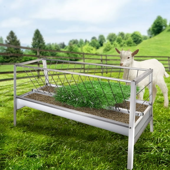 90 Gallon Pasture Feeder, 2-in-1 Hay Feeder Goat, Heavy Duty Livestock Goat Feeder, 59 x23.6 x33.4 in Goat Hay Storage Feeder, Durable Feed Basin for Horses, Calves, Deer