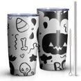 thumbnail image 2 of 20oz Tumblers Black and White Halloween Doodle Pattern Stainless Steel Vacuum Insulated Double Wall Travel Tumbler Cups Mug with Lid and Straw,Cleaning Brush for Cold & Hot Drinks, 2 of 7