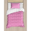 thumbnail image 3 of Pink Duvet Cover Set, Vertical Hexagonal Shapes with Dots Inside Tied with Lines Geometric Vibrant, Decorative 3 Piece Bedding Set with 2 Pillow Shams, Queen Size, Pale Blue White Pink, by Ambesonne, 3 of 3