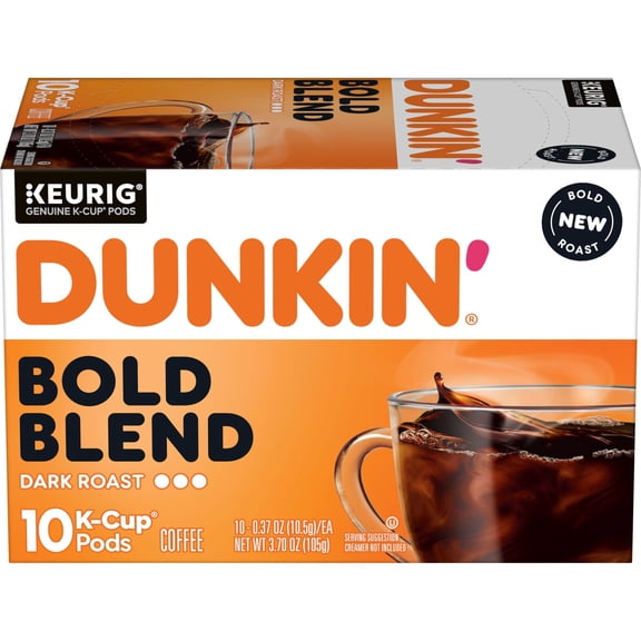 Dunkin’ Bold Blend Dark Roast Coffee, Keurig K Cup Pods, 10 Count Box