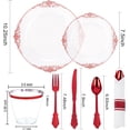 thumbnail image 5 of 350pcs Clear Red Plastic Plates - Elegant Disposable Dinnerware Set Suitable for 50 Guests Include 10.25" Dinner & 7.5" Dessert Plates, Pre Rolled Silverware Set, Cups for Party & Wedding, 5 of 8
