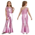 thumbnail image 6 of vastwit Girls Flared Jumpsuit Disco Performance Shiny Bodysuit Bell Bottom Pants Fringed Funky Dance Unitards Pink 10, 6 of 6