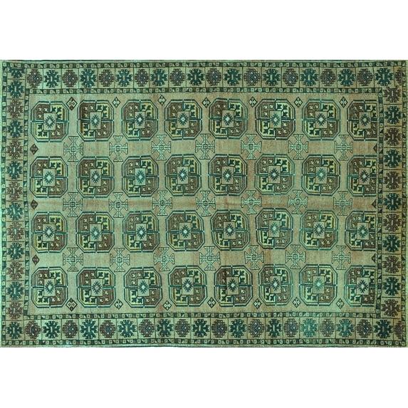 Ahgly Company Machine Washable Indoor Rectangle Southwestern Turquoise Blue Country Area Rugs, 6' x 9'
