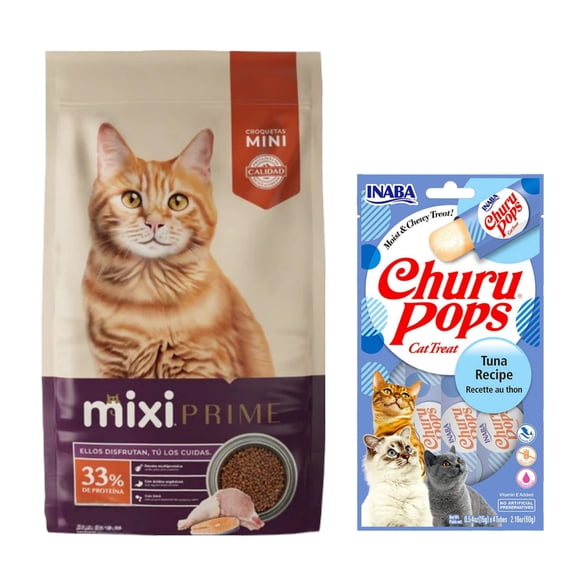 Mixi Prime 3 Kg + Churu Pops Atún Snack 4 tubos de 15g