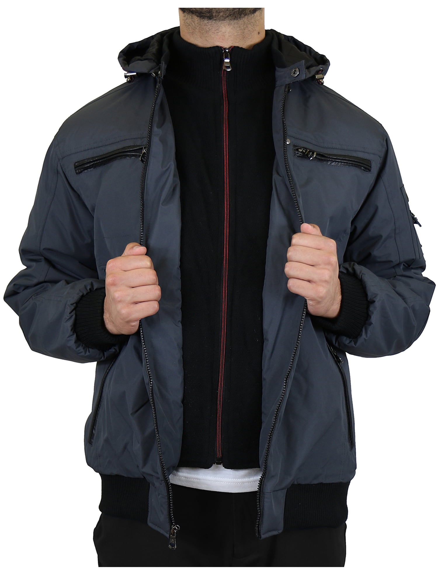 Mens Heavyweight Hooded Parka Jacket With Stripe Trim