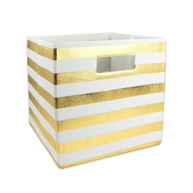 Design Imports CAMZ36651 Cube de Rangement Carré en Polyester à Rayures 11 x 11 x 11 Po, Or