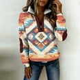thumbnail image 7 of Women's Long Sleeve Sweatshirt Lapel Color Block Half Zip Pullover Sweater Casual Vintage Print Warm Blouses, 7 of 7