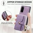 thumbnail image 6 of Allytech Galaxy S21 FE Wallet Case with Crossbody Strap, Vintage PU Leather Large Zipper Pocket Cards Slots Stand Shockproof Wallet Case Cover for Samsung Galaxy S21 FE - Purple, 6 of 9