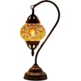 thumbnail image 2 of SILVERFEVER Turkish Moroccan Mosaic Table Lamp - Handmade Swan Neck Tiffany Glass Table Bedside Lamps w Bronze Base14.5 LED Bulb Included Ember Flower, 2 of 6