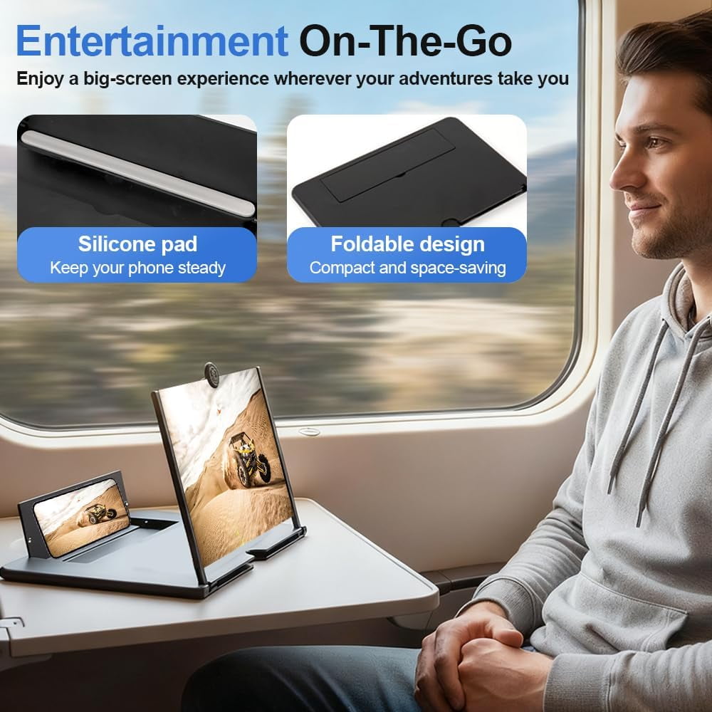 Mobile Phone Magnifier Screen, 3D HD Magnifying Projector Screen Enlarger for Movies, Videos and Gaming, Foldable Phone Stand with Screen Amplifier, Compatible with All Smartphones