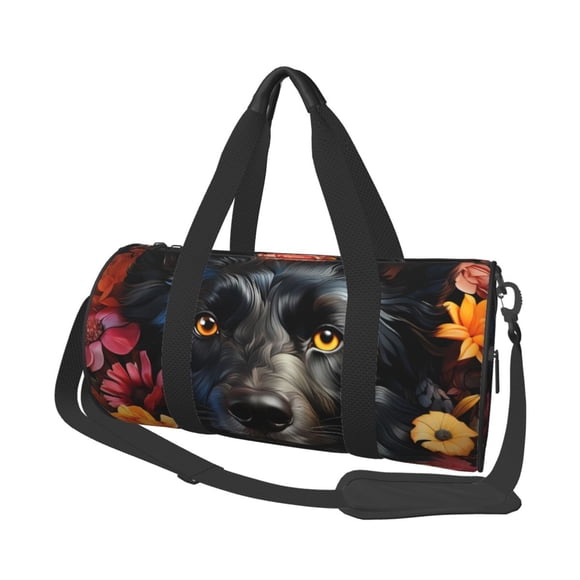 Easygdp Colorful Floral Black Dog Bolsa de Viaje, Bolsa de Mano, Bolsa de Gimnasio, Bolsa de Equipaje para Viaje