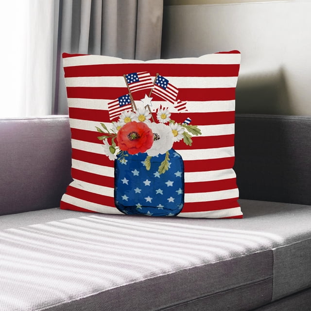 MTBLYS Patriotic Cushion Covers July 4Th Decor Stars and Flag Design 18X18 Inches Polyester Modern Style Home Decor