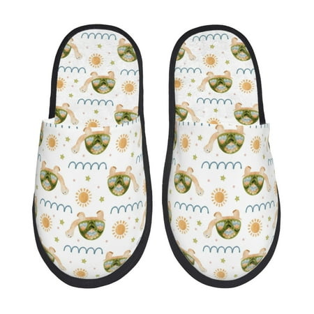 Balery Sea Turtle Basking in the Sun Slient Indoor Furry Fleece Comfort House Shoes Soft Non-Slip Home Shoes Cotton slippers House Slippers-- Large
